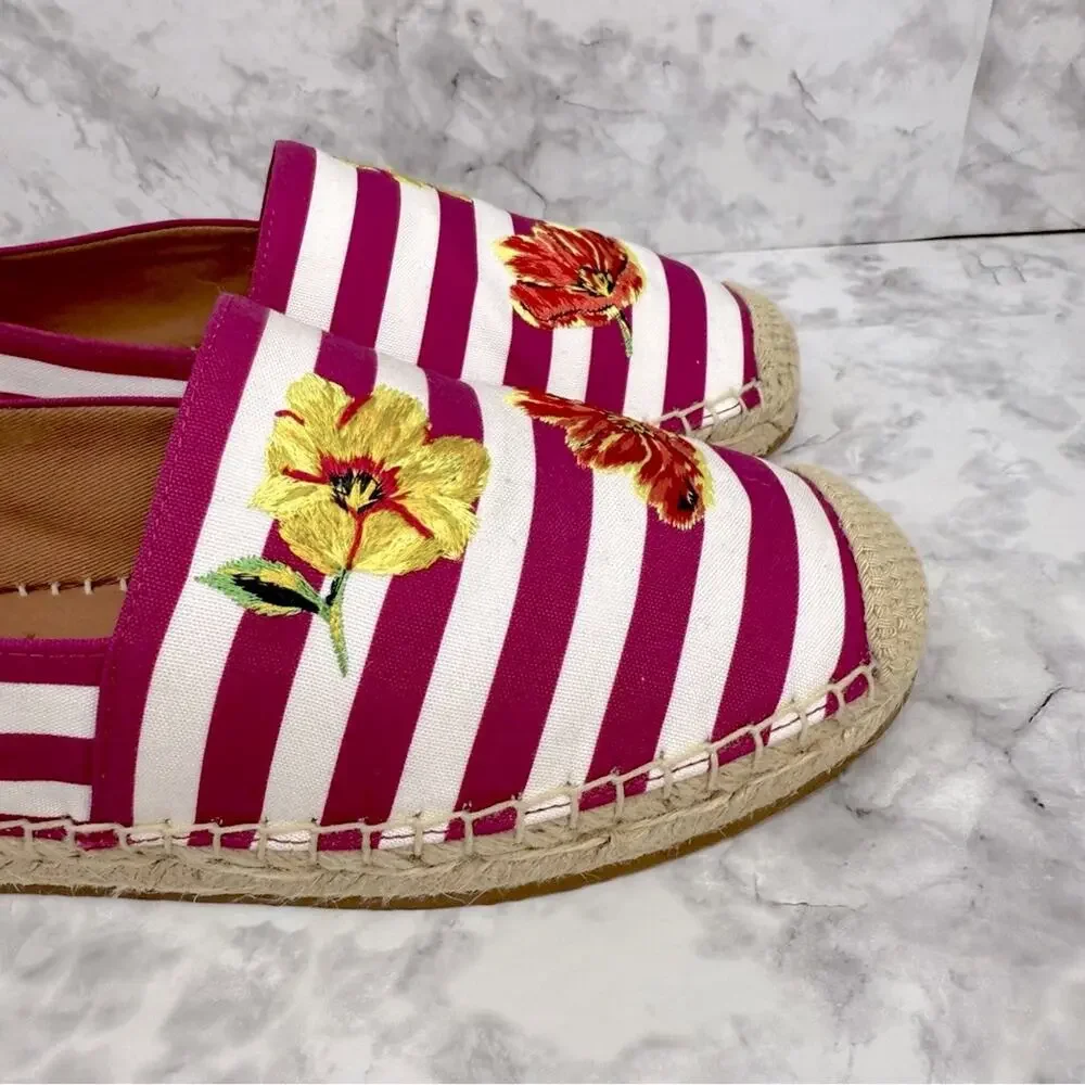 NWOT KATE SPADE Womens 9.5 Picnic Espadrilles Striped Plum Floral Embroidery